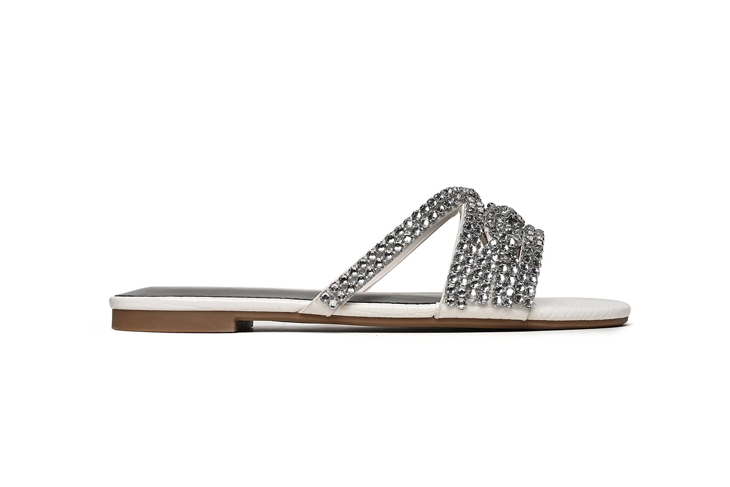 Cuple Embellished Croc Texture Flat Sandals White – Cuple Saudi Arabia