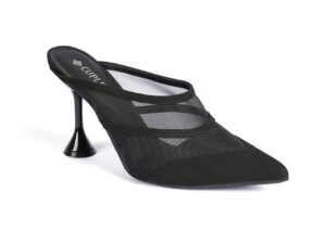 Chic Black Mesh Heeled Mule