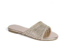 Unique Silver Slide Flats with Luxurious Design