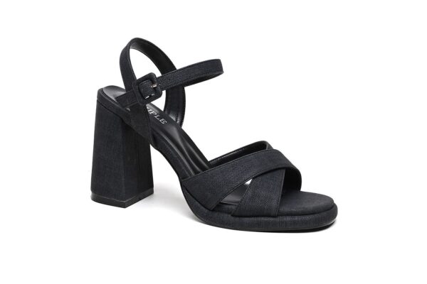 Beige Block Heel Sandal with Velvet Look - Image 2