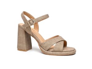 Beige Block Heel Sandal with Velvet Look