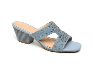 Light Blue Short-Heel Sandal with Stones