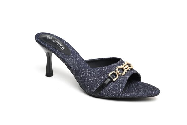 Blue Slim-Heel Sandal with Gold Details - Image 2