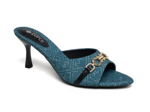 Blue Slim-Heel Sandal with Gold Details