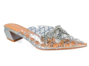 Silver Heeled Mule with Mesh and Bow