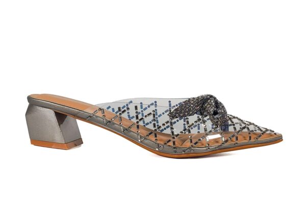 Silver Heeled Mule with Mesh and Bow - Image 2