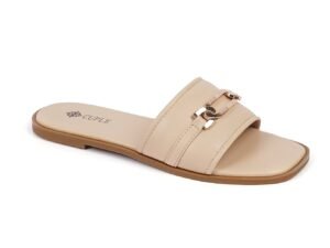 Metallic Silver Slide Flats with Stylish Straps