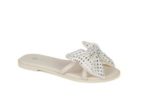 White Slide Flats with Elegant Bow Accent