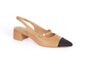 Beige Slingback Heels with Black Toe