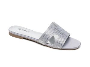 Metallic Silver Slide Flats with Luxurious Finish