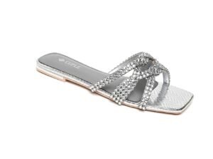 Stylish Silver Slide Flats with Simple Design