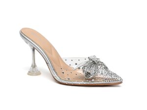 Transparent Mesh Heeled Mule with Crystal Bow