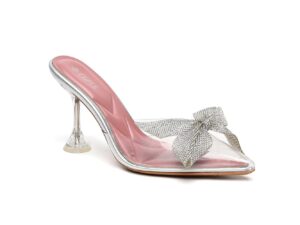 Silver Mesh Heeled Mule with Bow