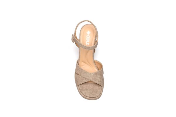 Beige Block Heel Sandal with Velvet Look - Image 6