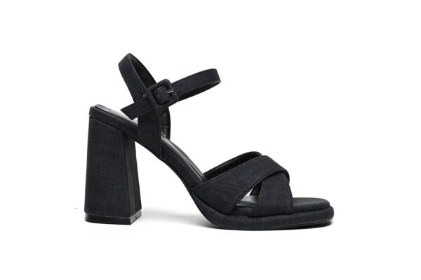 Beige Block Heel Sandal with Velvet Look - Image 3