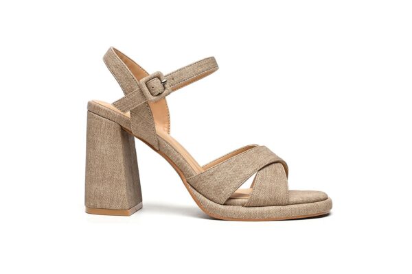 Beige Block Heel Sandal with Velvet Look - Image 5