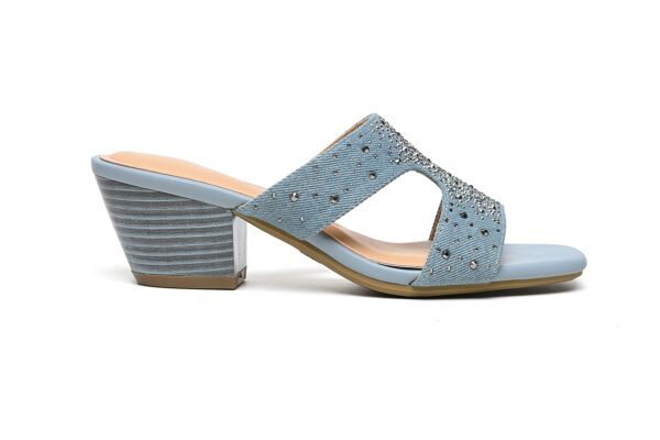 Light Blue Short-Heel Sandal with Stones - Image 3