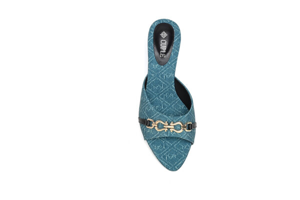 Blue Slim-Heel Sandal with Gold Details - Image 6