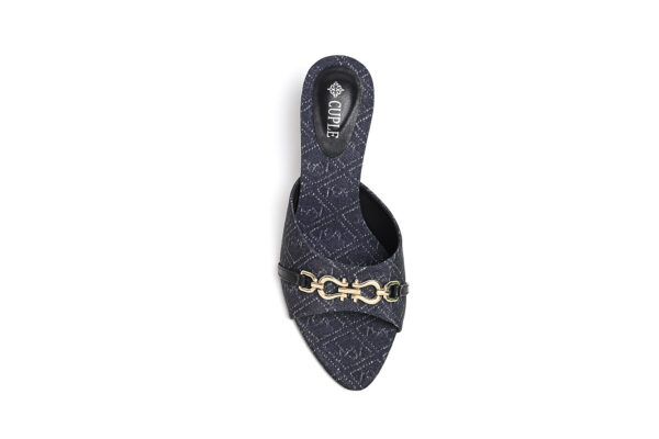 Blue Slim-Heel Sandal with Gold Details - Image 4