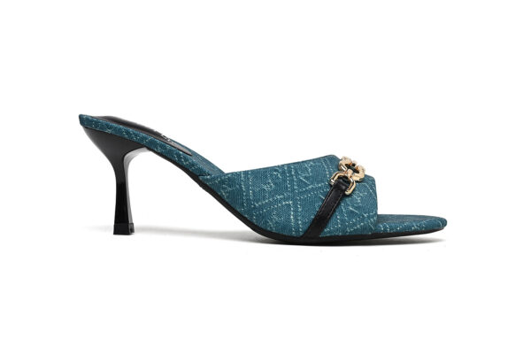 Blue Slim-Heel Sandal with Gold Details - Image 5