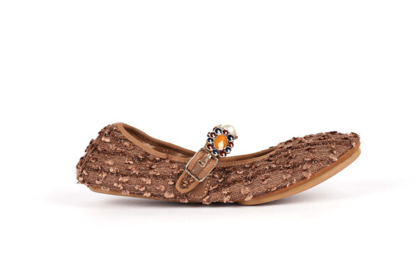 Brown Textured Flats with Stylish Embellishments - Image 3