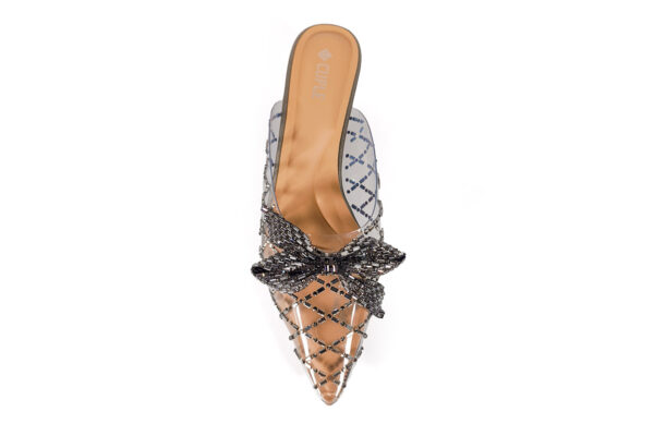 Silver Heeled Mule with Mesh and Bow - Image 4