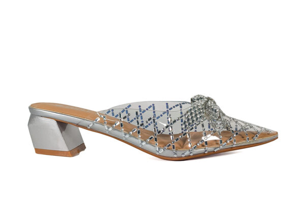 Silver Heeled Mule with Mesh and Bow - Image 6