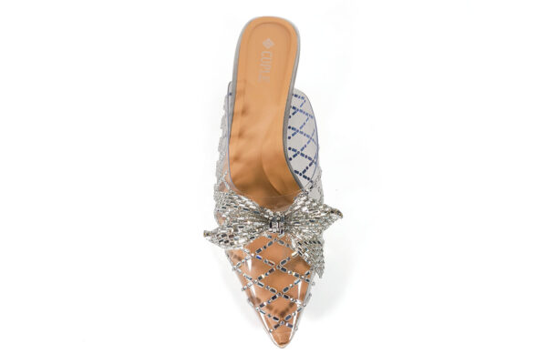 Silver Heeled Mule with Mesh and Bow - Image 5