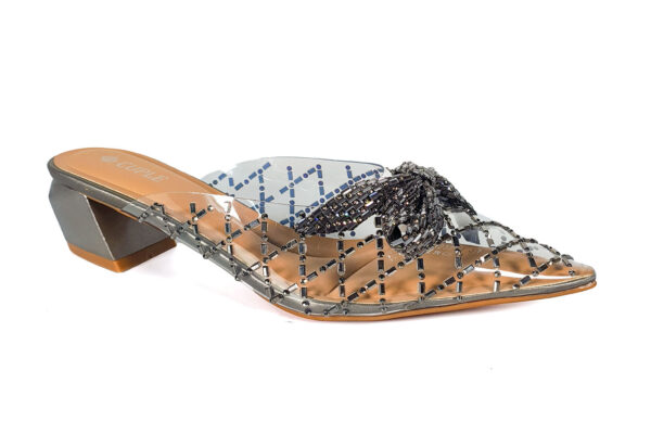 Silver Heeled Mule with Mesh and Bow - Image 3