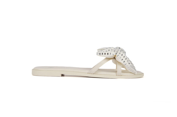 White Slide Flats with Elegant Bow Accent - Image 5