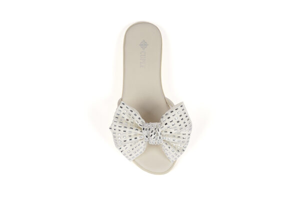 White Slide Flats with Elegant Bow Accent - Image 6