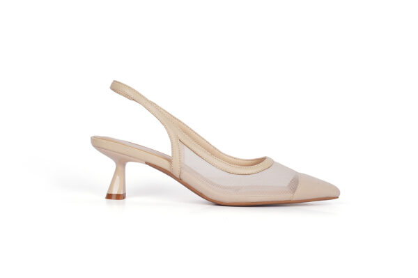 Mesh Beige Heeled Slingback - Image 5