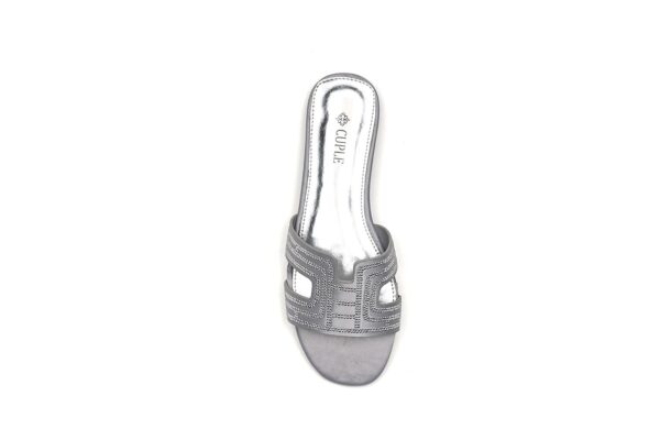 Metallic Silver Slide Flats with Luxurious Finish - Image 4