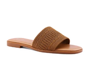 Brown Knit Strap Flats for Women - Breathable Summer Shoes
