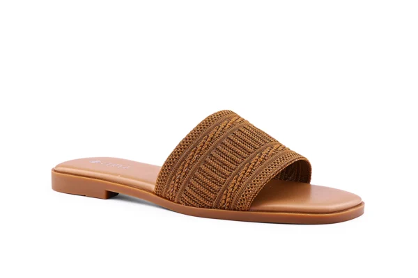 Brown Knit Strap Flats for Women - Breathable Summer Shoes