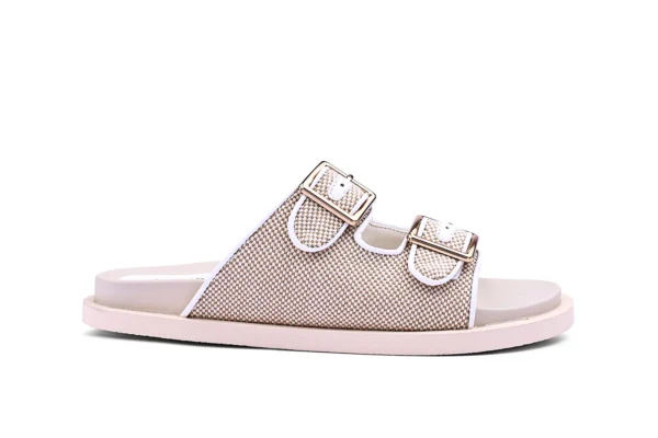 Beige Buckle Flat Slides for Women - Comfortable Daily Sandals - Image 6