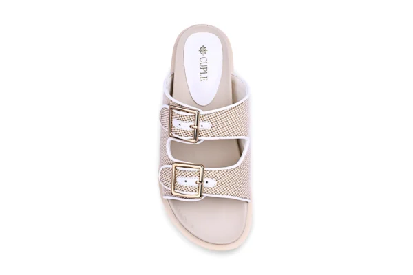 Beige Buckle Flat Slides for Women - Comfortable Daily Sandals - Image 5