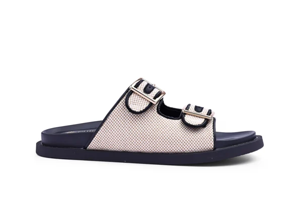 Beige Buckle Flat Slides for Women - Comfortable Daily Sandals - Image 3