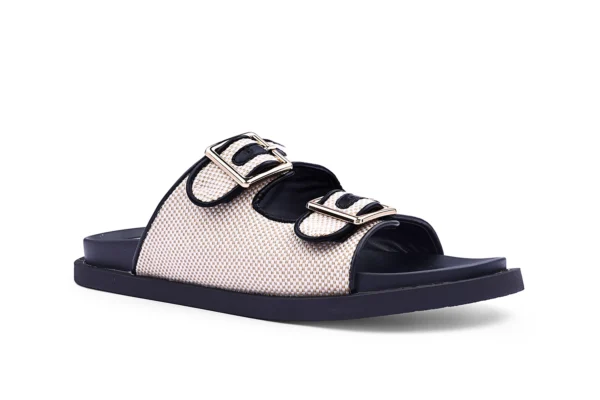 Beige Buckle Flat Slides for Women - Comfortable Daily Sandals - Image 2