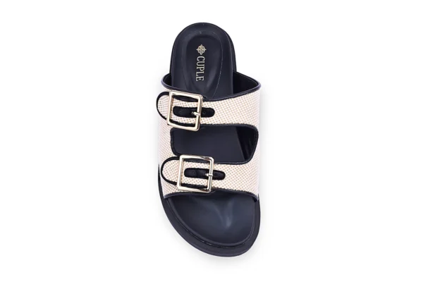 Beige Buckle Flat Slides for Women - Comfortable Daily Sandals - Image 4
