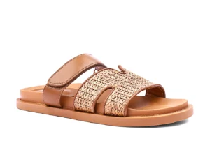 Tan Double Strap Flat Slides for Women - Easy Summer Wear