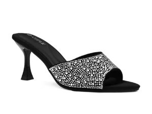 Cuple F1444-02 Black Rhinestone Heel Slippers for Women - Elegant Party Wear