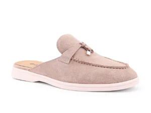 Beige Suede Mule Loafers – Slip-On Flat Shoes
