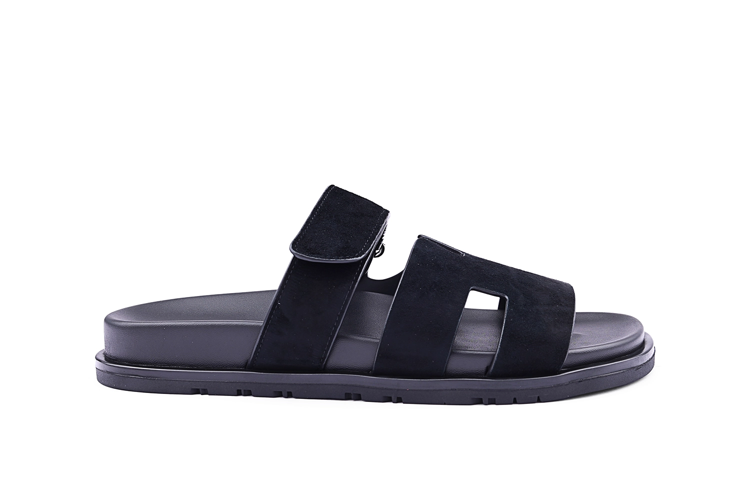 Black Triple-Strap Slide Sandals – Suede Comfort Flats - Image 2