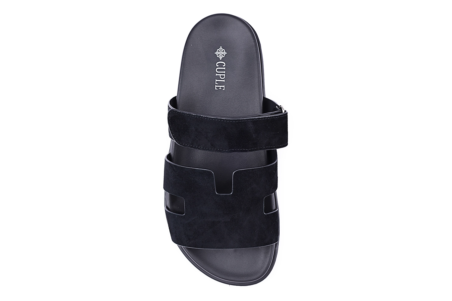 Black Triple-Strap Slide Sandals – Suede Comfort Flats - Image 3