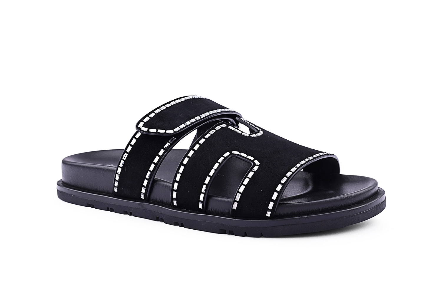 Beige Triple-Strap Slide Sandals – Suede Comfort Flats - Image 4